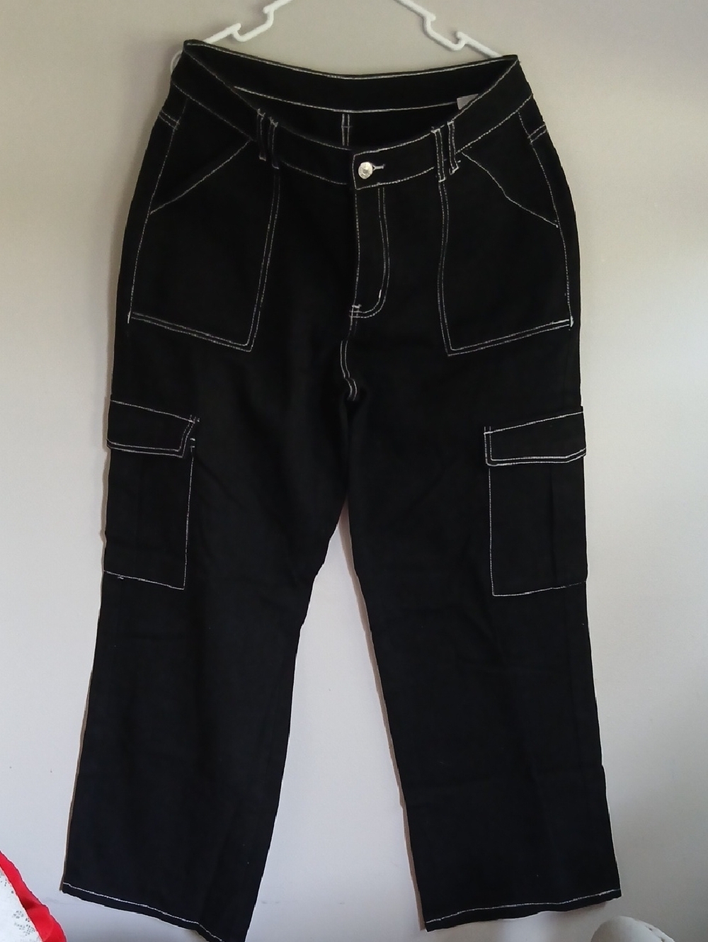 Black Cargo Pants with White Contrast Stitching